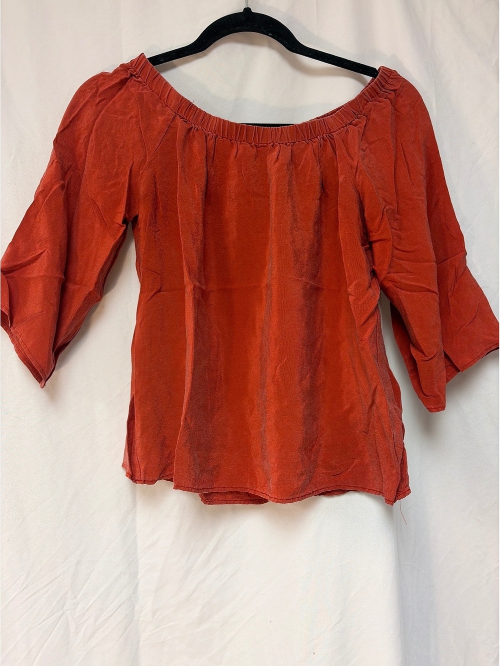 Amanda Uprichard Rust Orange Silk Off-Shoulder Blouse